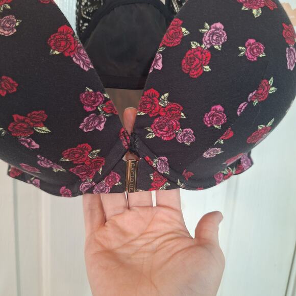 New Cacique 44C Boost Plunge red rose black front closure underwire bra NWT - Picture 3 of 4